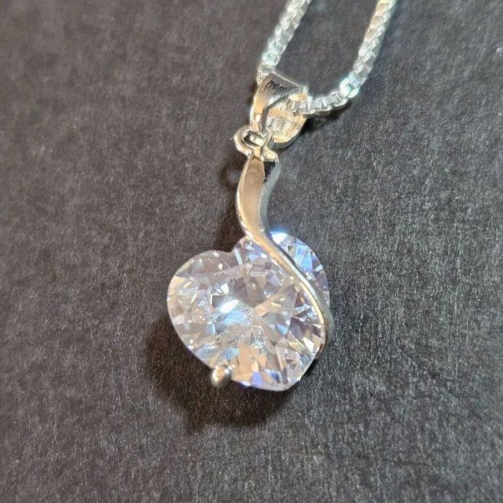 Sterling silver overlay necklace with heart shaped crystal pendant 20-22"